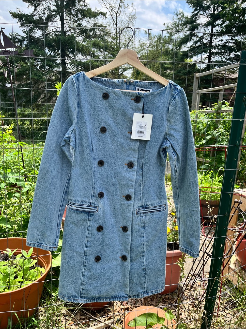 KBB by Khalana Denim the tuxedo mini dress double breasted denim size 6 nwt